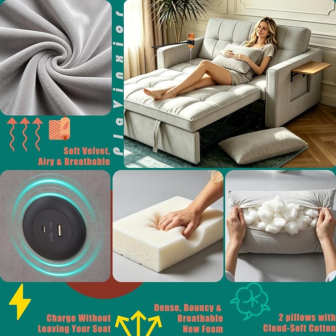 70” 3-in-1 Convertible Sofa Bed Couch - Image 5