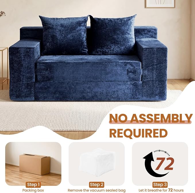 Loveseat Sofa Bed, Convertible Silky Velvet 5-in-1 Foldable Boneless Sleeper - Image 8