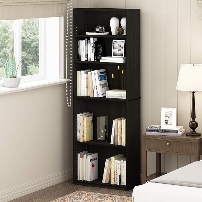Furinno Jaya Book Shelf, 5-Tier Bookshelf, Tall Standing Bookcase by Furinno-FitsYourSpaceFitsYourBudget