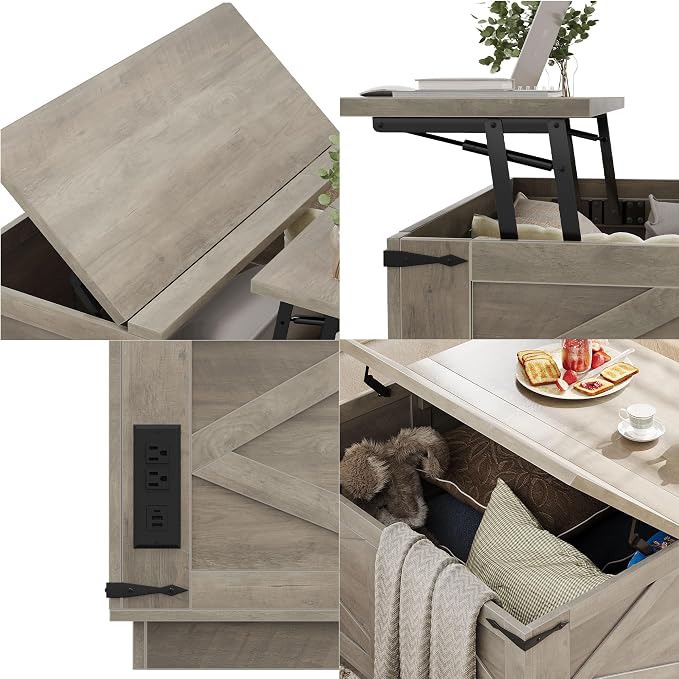 Jocoevol Farmhouse Lift Top Coffee Table, Square Wood Center Table - Image 8