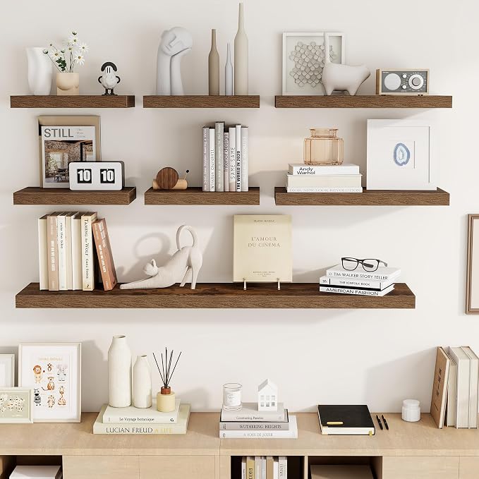 Acovy 72 Inch Floating Shelves, 3D Textured Wood Grain, Wooden Shelves - Image 8