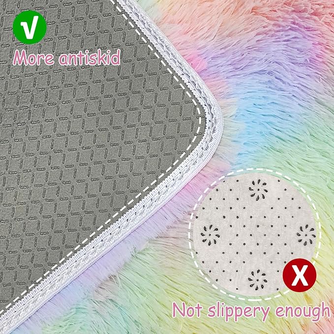 Fluffy Rainbow Rug for Girls Bedroom 3x10 Feet Kawaii Tie Dye Area Rug Colorful - Image 4