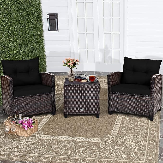COSTWAY 3PCS Patio Furniture Set, PE Rattan Wicker Sofa w/Washable Cushion and - Image 4