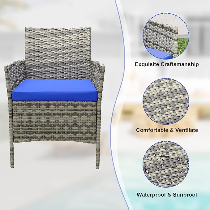 GarveeLife 3-Piece Patio Furniture Set, Rattan Outdoor Furniture - Image 4