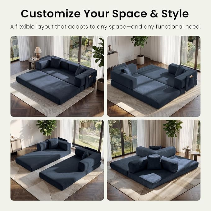 78.8" Convertible Sofa Bed, Corduroy Futon Couch - Image 3