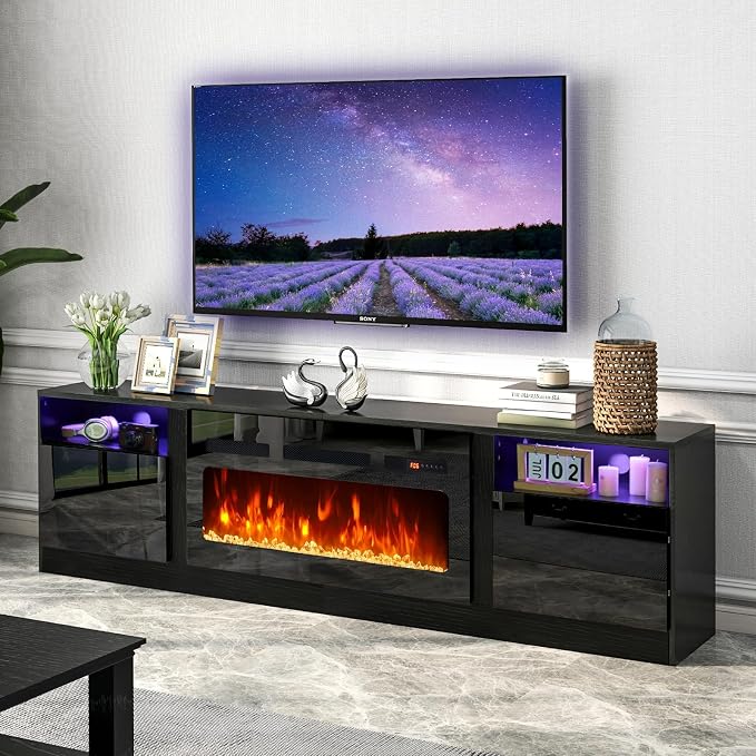 oneinmil 80” TV Stand with 36” Electric Fireplace, Large Modern Media - Image 2