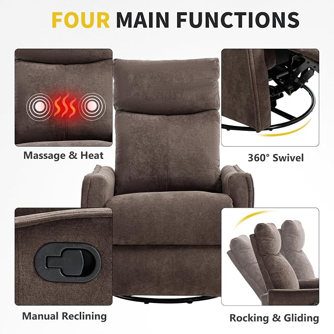 Trustyue Swivel Rocker Recliner Chair, 360° Swivel Recliner - Image 4