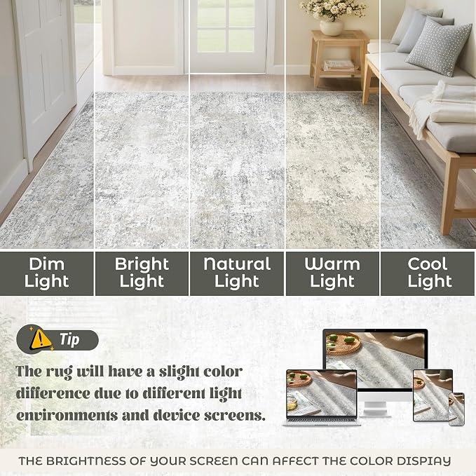 10x12 Area Rug for Living Room, Washable Modern Abstract Large Area Rug Neutral - Image 7