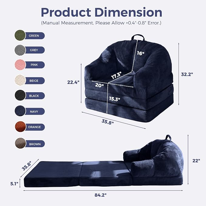 MAXYOYO Folding Sofa Bed with Backrest, Boneless Fold Out Couch Bed with Handle - Image 2