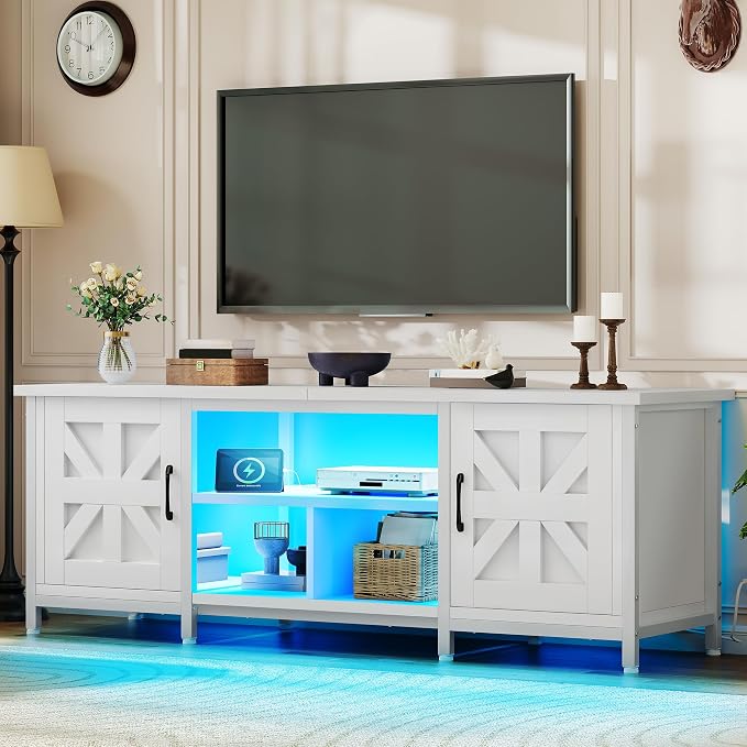 YITAHOME TV Stand with LED Lights & Charging Station, Farmhouse Entertainment by YITAHOME