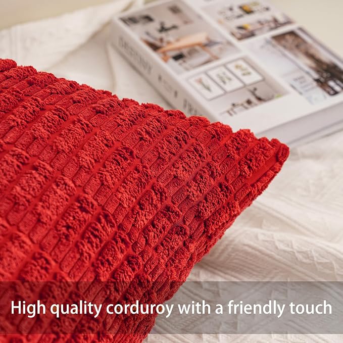 Pack of 2 Christmas Red Corduroy Decorative Throw Pillow Covers 22x22 Inch Soft - Image 2