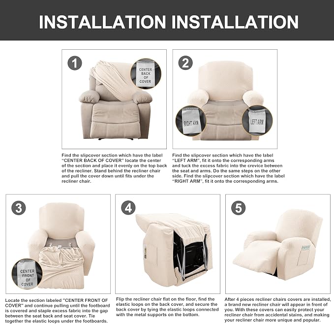 Genina Recliner Chair Cover, Stretch Reclining Chair Covers, Recliner Sofa - Image 7