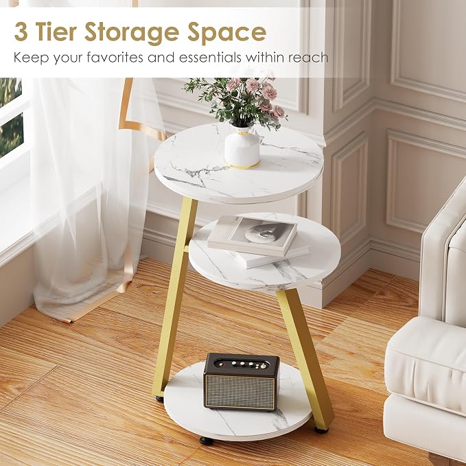 BEWISHOME Round End Table Marble Side Table - Image 5
