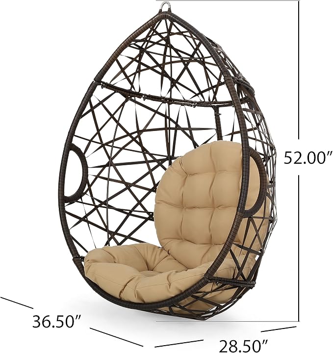 Christopher Knight Home Isaiah Indoor/Outdoor Wicker Tear Drop Hanging Chair - Image 5