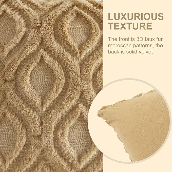 decorUhome Throw Pillow Covers 24x24 Inch Set of 2, Soft Plush Faux Wool Khaki - Image 7