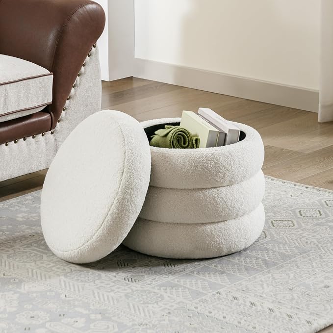 Flouki 19.5" Storage Ottoman Round, Vanity Stool - Image 7