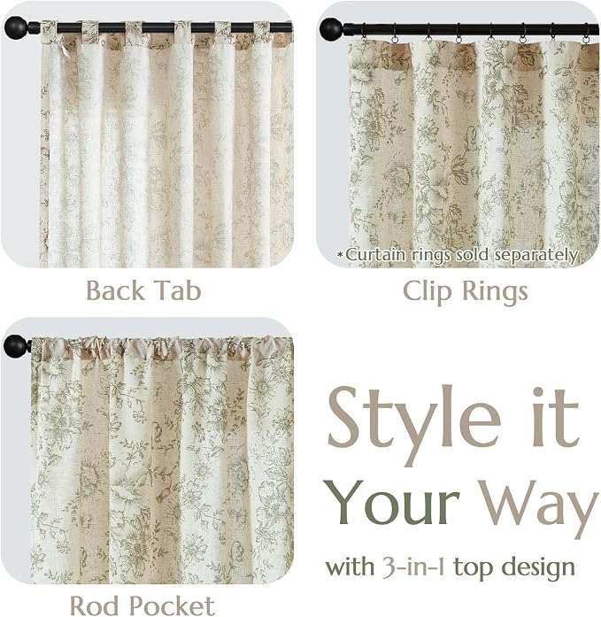 jinchan Linen Floral Curtains 96 Inch Length - Image 9