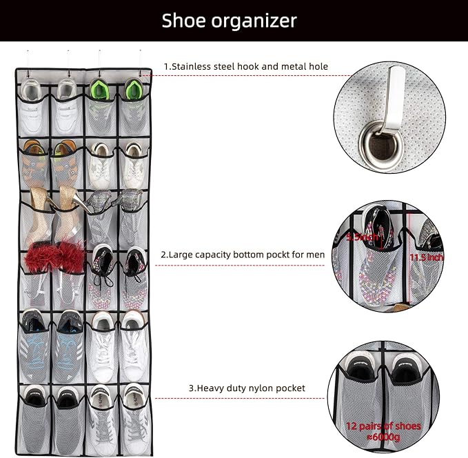 SAVERHO Over the Door Shoe Organizer, Hanging Shoe Organizer - Image 4