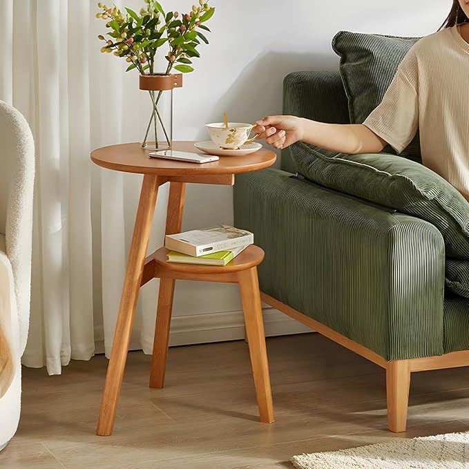 Side Table, 2-Tier Round End Tables Living Room, Mid Century Modern Side Table - Image 3