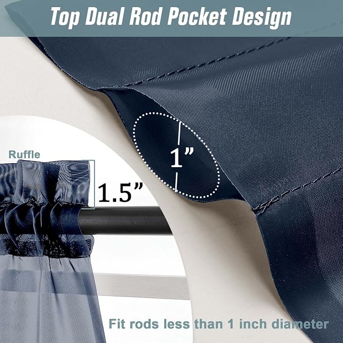 Navy Blue Sheer Curtains for Window 72 inches Long 2 Panels Set, Soft Airy - Image 3