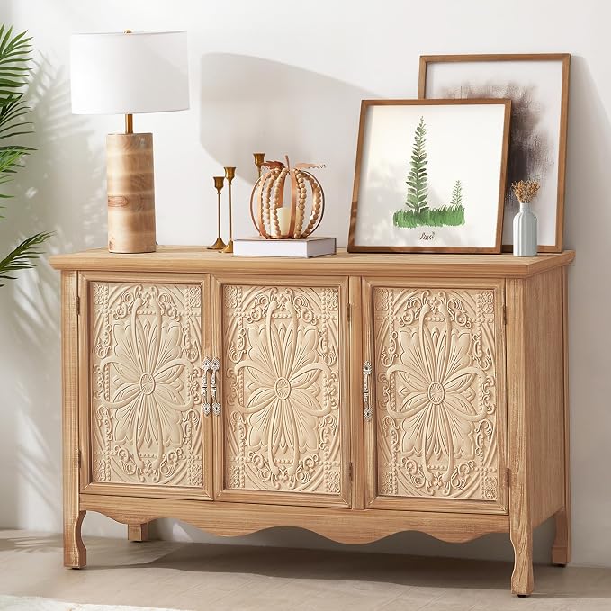 RoyalCraft Buffet Cabinet with Storage, Vintage Solid Wood Sideboard with 3 by Bringyoubetterlife
