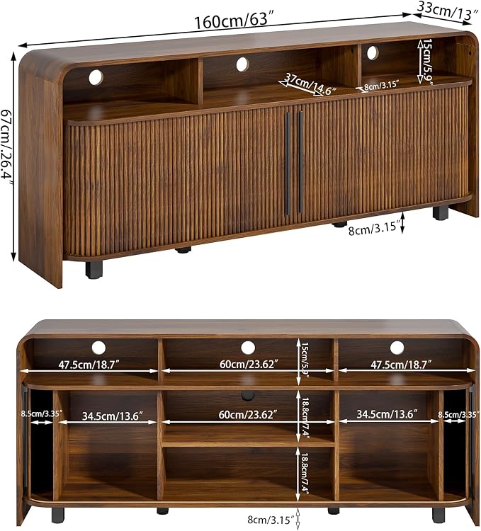 Walnut TV Stand for 65 70 75 Inch TV, Fluted Mid Century Modern TV Console - Image 8