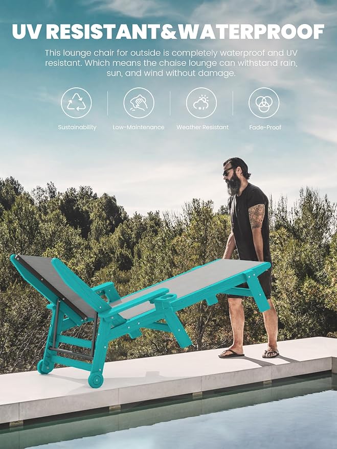 SERWALL Textilene Patio Chaise Lounge Chair Set of 2, 5 Positions Outdoor - Image 7