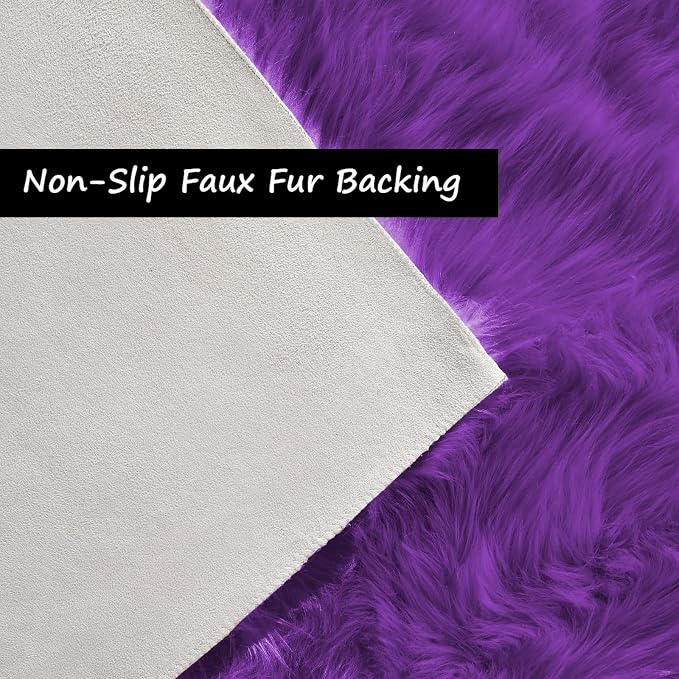 Goolela Purple Fluffy Fuzzy Rug 3x5 Faux Fur Furry Shag Rug - Image 4