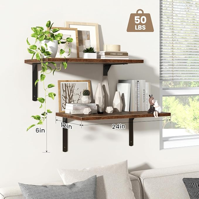 Floating Shelves for Wall, 12 Inch Deep Floating Shelves Set of 2, Wall Mounted - Image 4