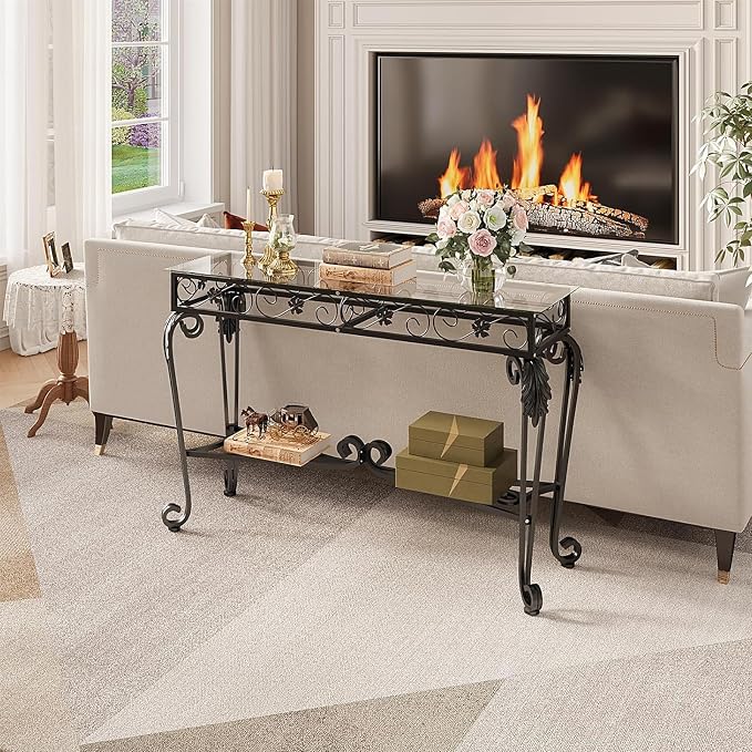 HavenlyYouth Console Table 47.2", Tempered Glass Sofa Tables, Vintage Entryway - Image 5