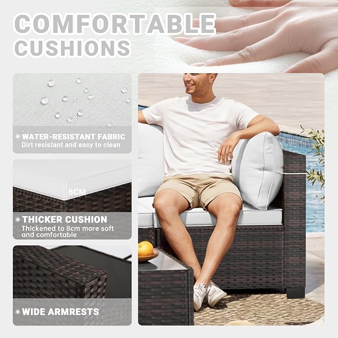 CHABATREE 7pcs Outdoor Patio Furniture Sets, Rattan Conversation Sectional Set - Image 3