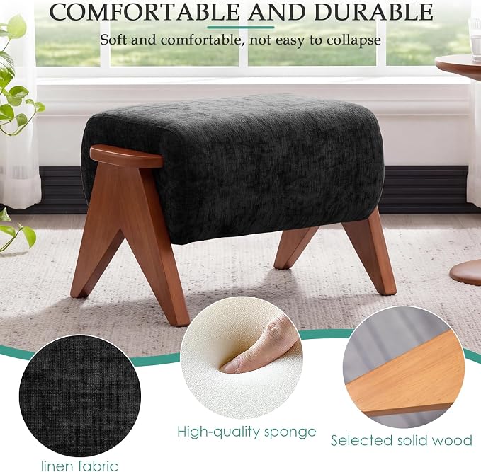 Linen Padded footstools Mid Century Modern Ottoman - Image 3