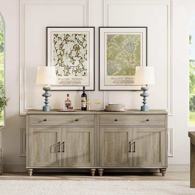WAMAPT Buffet Cabinet with 4 Doors and 2 Drawers, Large Coffee Bar Table Wood - Image 7