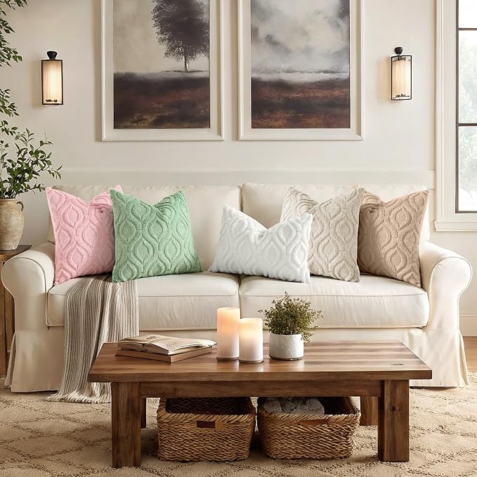 decorUhome Throw Pillow Covers 12x20 Inch Set of 2, Soft Plush Faux Wool Pink - Image 3