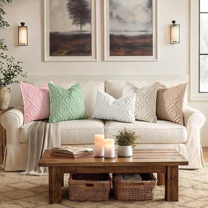 decorUhome Throw Pillow Covers 16x16 Inch Set of 2, Soft Plush Faux Wool Pink - Image 3