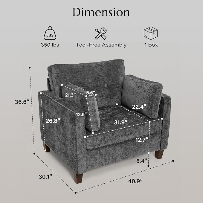 Luxury Oversized Accent Chair Set of 2, 40.9" Upholstered Piping Single - Image 2