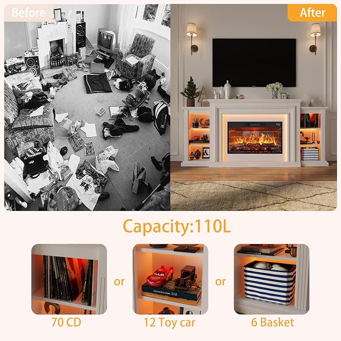 80" LED Lights Electric Fireplace - Image 4