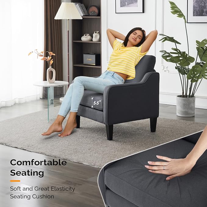 VINGLI Accent Chairs Set of 2 Living Room Chairs Dark Grey Reading Chair - Image 3