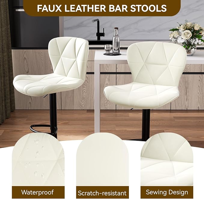 Nalupatio Modern Bar Stools Set of 2, Adjustable Faux Leather Upholstered - Image 3