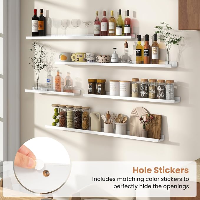 Fun Memories Picture Ledge Shelves Set of 4, 24 Inch Rustic Wall Mounted - Image 5