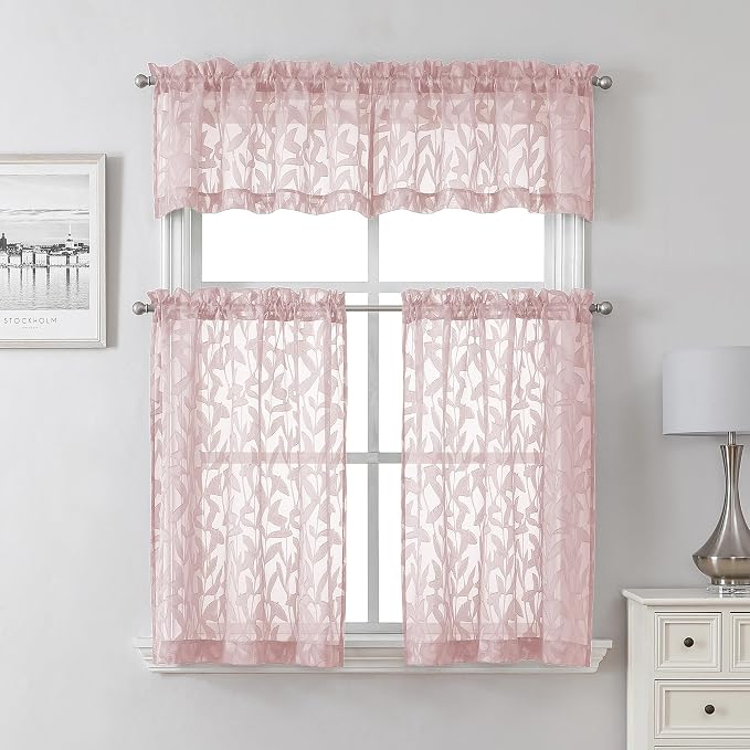 Lecloud Leia 24 Inch Valance Pink Sheer Curtains Tiers - Image 6