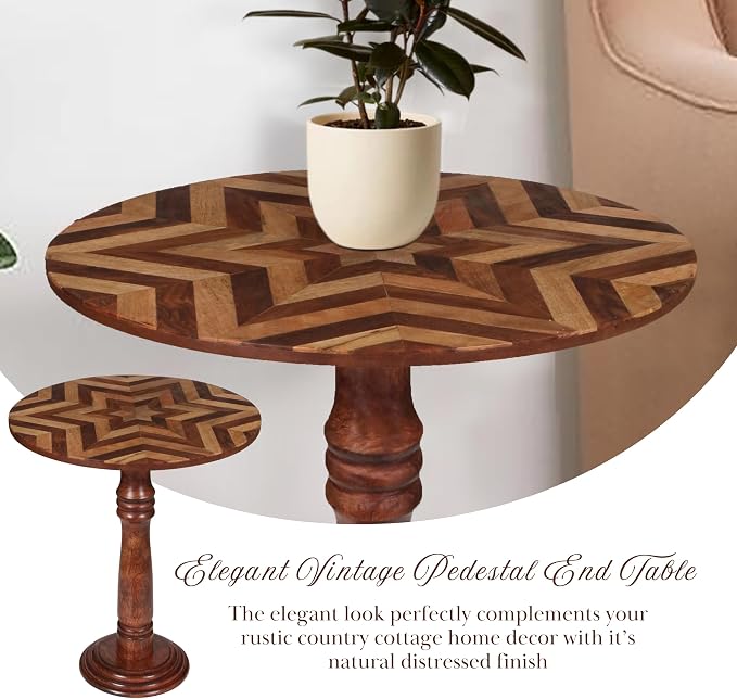Handcrafted Round Coffee Table for Living Room – 18x21.5 Inch Wooden End Table - Image 7