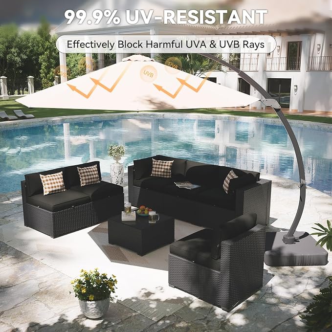 Aoxun Patio Furniture Set with Umbrella, 8 Piece Outdoor Sectional Sofas - Image 2