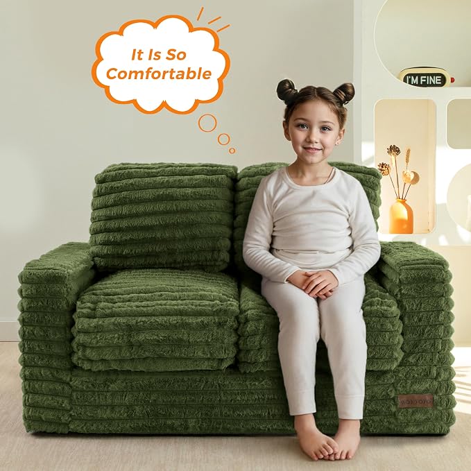 MAXYOYO Extra Wide Kids Bean Bag Chair, Comfy Faux Fur Bean Bag Sofa - Image 3