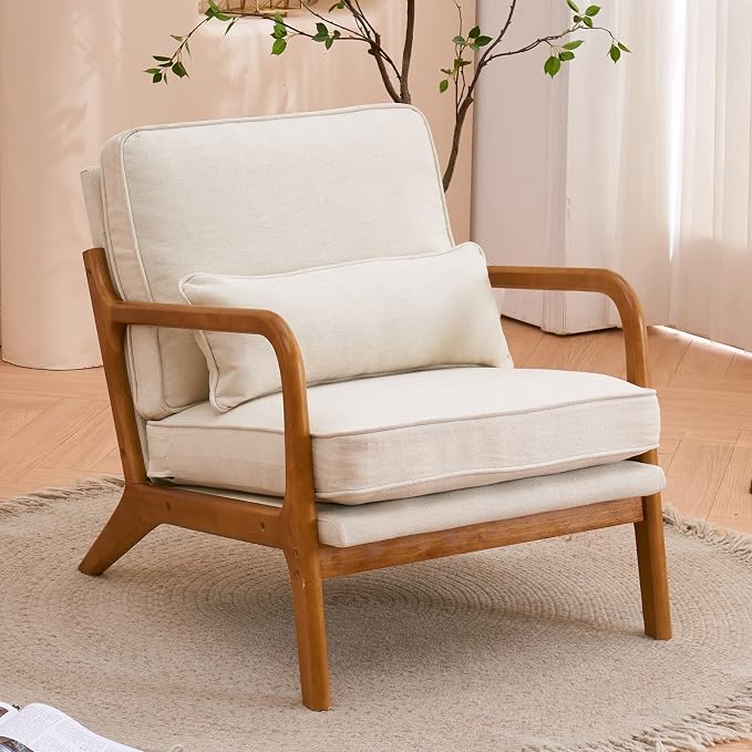 Bonnlo Fine Beige Accent Chairs Set of 2, Upholstered Mid Century Modern Lounge - Image 5