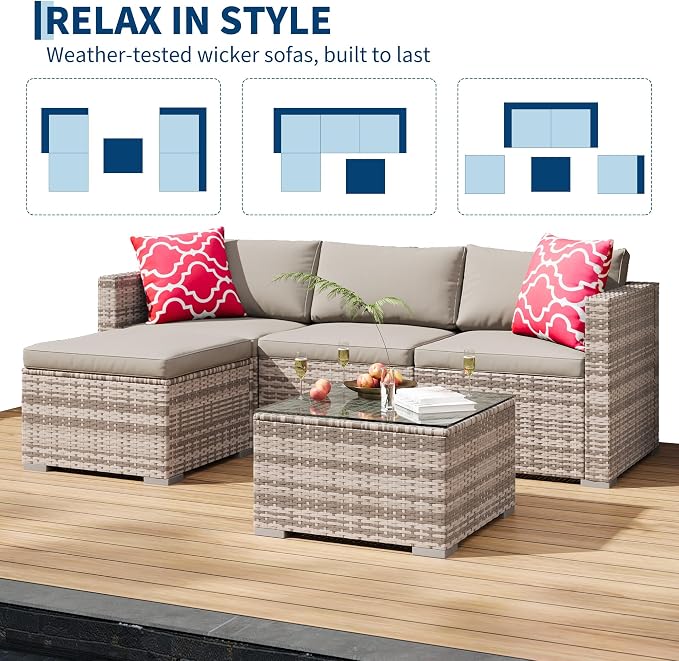 5-Piece Outdoor Sectional Sofa Set, All-Weather PE Rattan Patio Furniture - Image 6