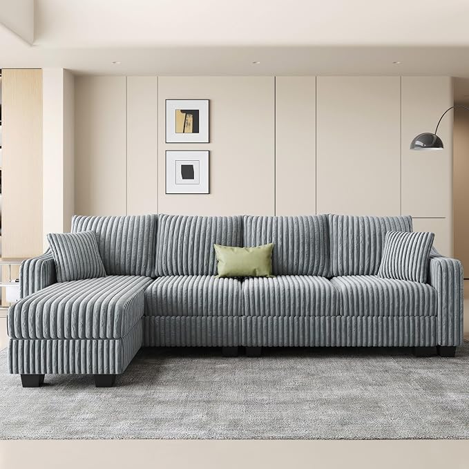 Belffin Sectional Couch with L-Shape Chaise L Shaped Couch with Ottoman - Image 4