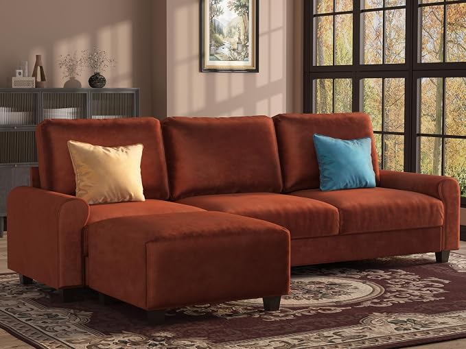 EASE MOOSE Large Seat Velvet L-Shaped Sofa, Soft 4 Seat Couch - Image 3
