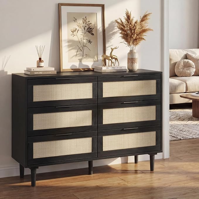 FUQARHY 6 Drawer Dresser Rattan Dresser Modern Chest - Image 3