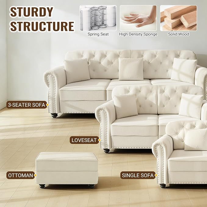 KEIKI 83" Velvet Chesterfield Sofa - Image 6